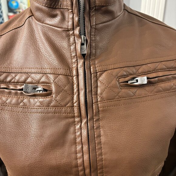 X Ray Brown Faux Leather Jacket With Zipper Pockets & High Collar Women Size M - Picture 5 of 16